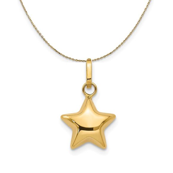 14k Yellow Gold 8mm Puffed Star Necklace - 24 Inch